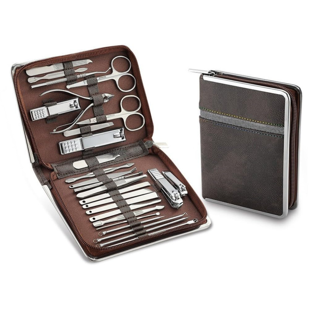 26pcs Stainless Steel Manicure and Pedicure Set with Precise Cutting Blades and Leather Travel Case