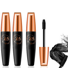 Waterproof Silk Fiber Mascara 4D Lengthening Lash Extensions with 24H Wear Clump 3PCS