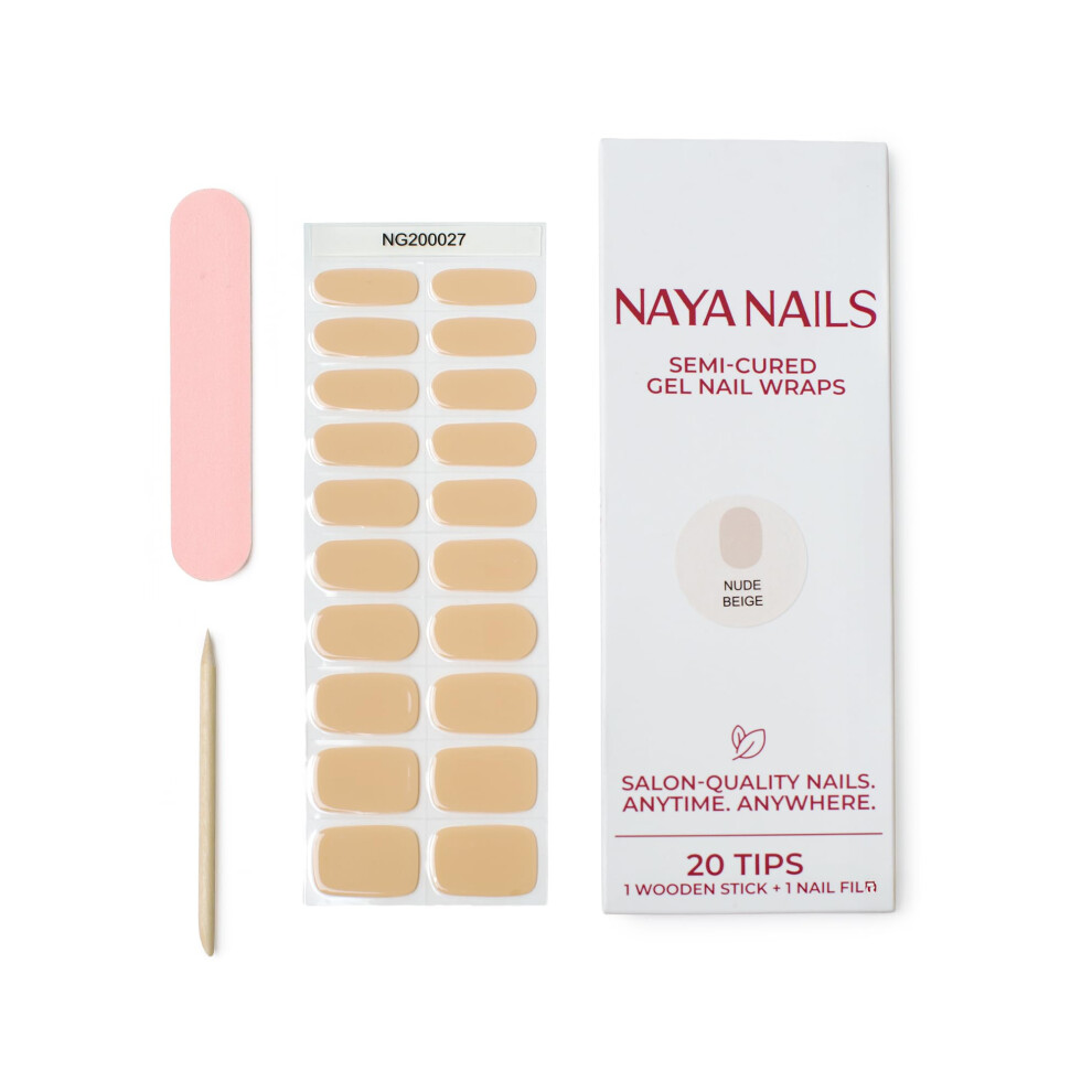 Beige/Light Nude Semi Cured Gel Nail Strips Uv Cured Wraps Long Lasting Gloss Finish