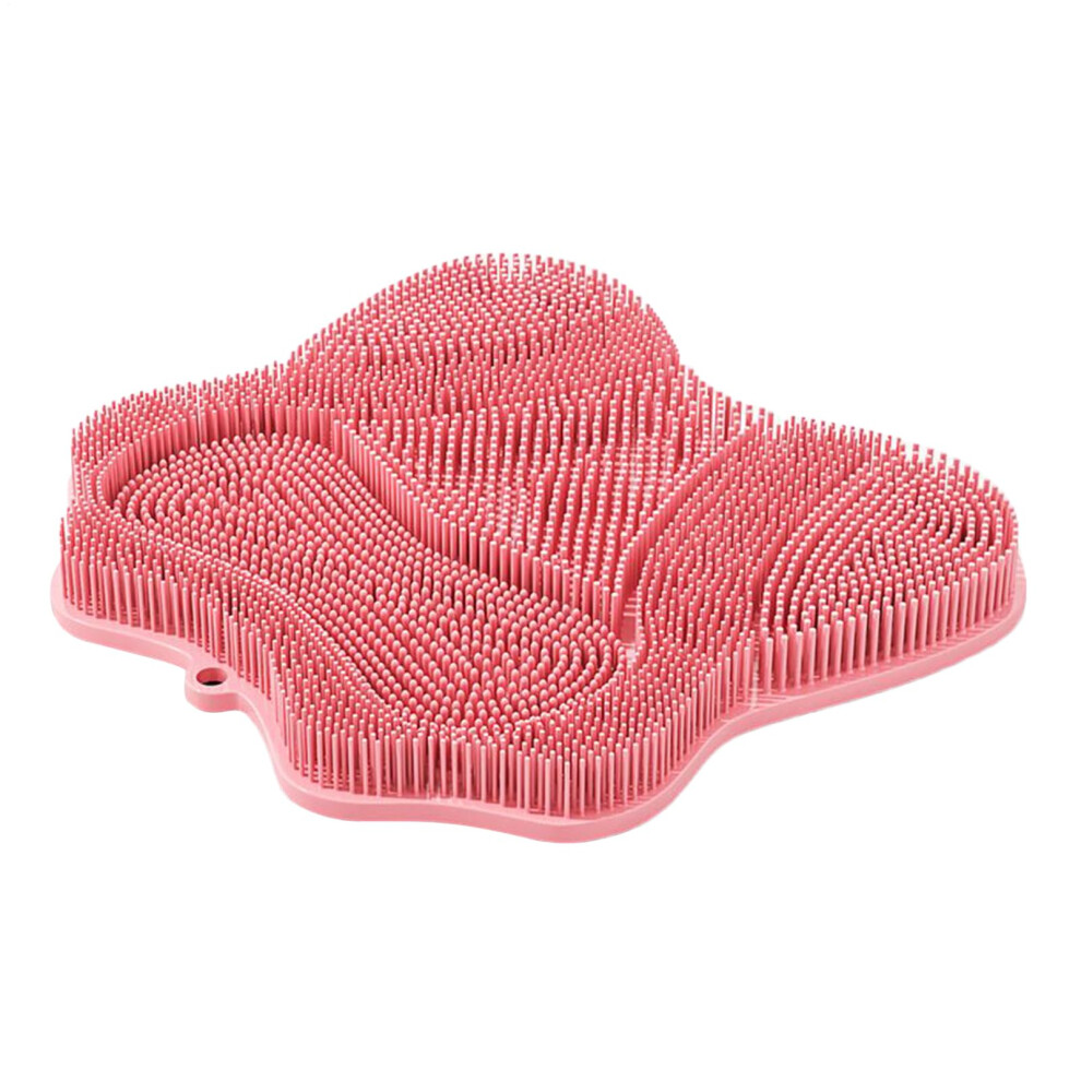 Pink Shower Foot Scrubber Mat With Nonslip Suction, Silicone For Hands Cleaning And Massage