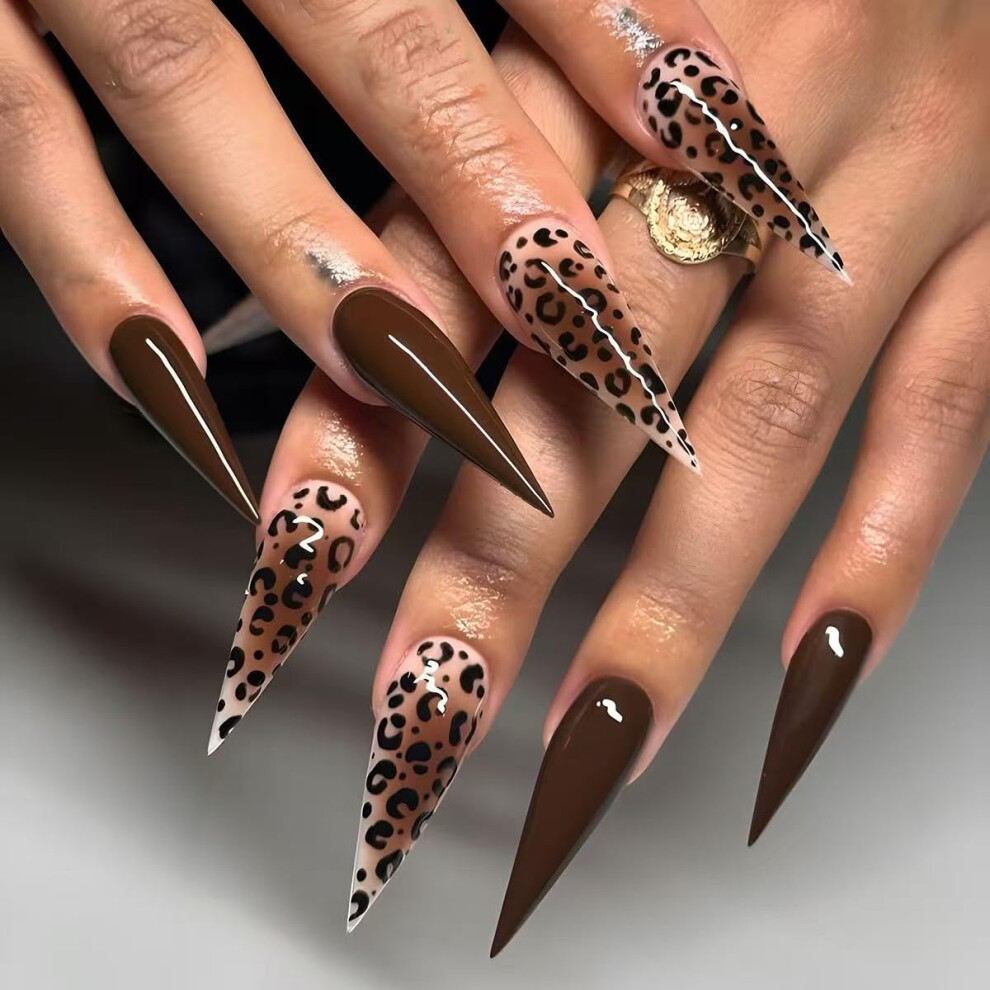 Press on Nails Almond Stiletto Long Fake Nails for Women Reusable Acrylic Nail Tips Style 27