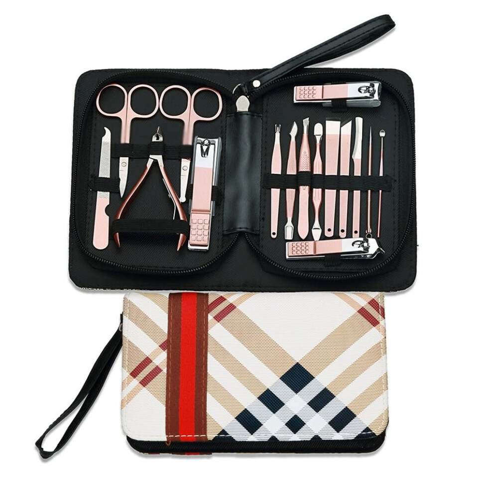 Rose Gold 16pcs Stainless Steel Nail Clippers Set Professional Manicure Pedicure Kit