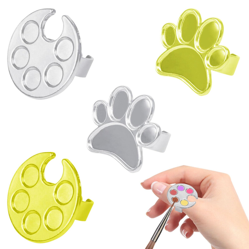 4 Pack Wearable Nail Art Palette Rings with Multiple Wells, Stainless Steel Manicure Mixing Tool