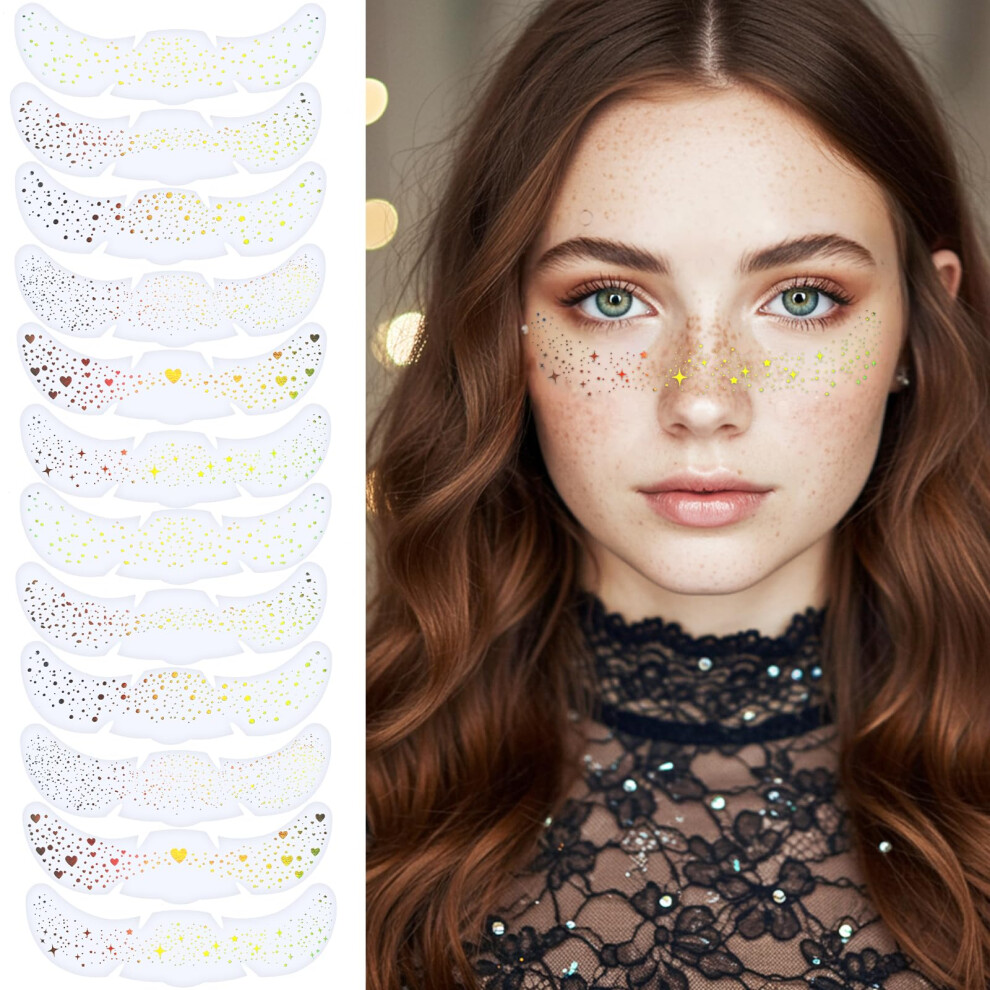 Holographic Freckle Face Tattoos Waterproof Glitter Stickers for Women Girls Festival Rave
