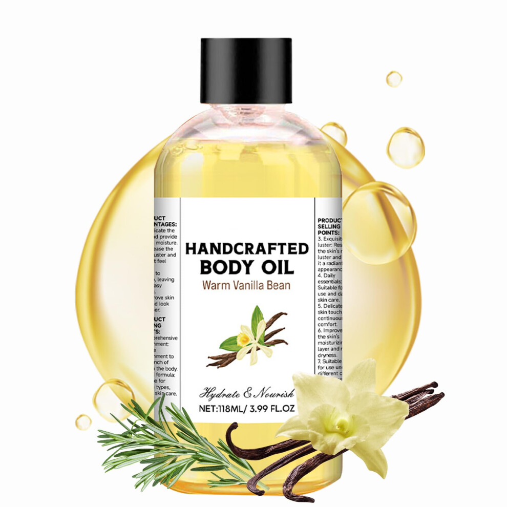 Vanilla Body Oil for Dry Skin with Deep Hydration, Fast Absorption and Soothing Scent, 3.99 Fl Oz