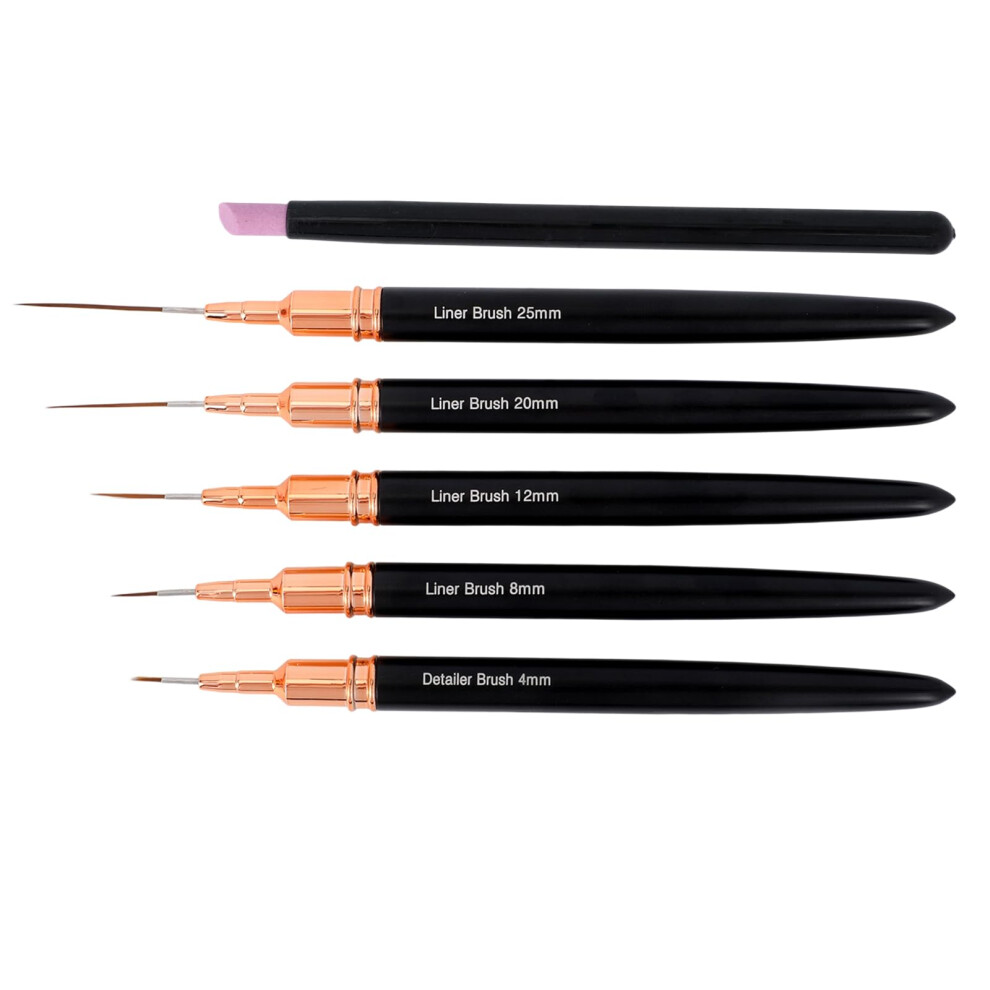 5pcs Professional Nail Art Liner Brushes Set with Quartz Pen for Gel Polish Long Line Design Black
