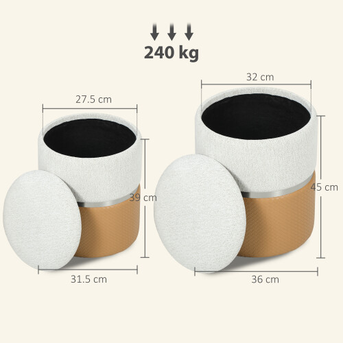 Homcom (Brown) HOMCOM Round Storage Ottoman Set of 2, Nesting Footrest Stool 2