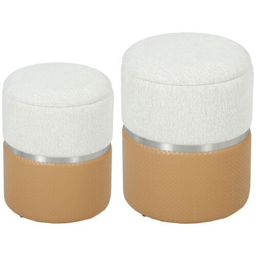 Homcom (Brown) HOMCOM Round Storage Ottoman Set of 2, Nesting Footrest Stool 1
