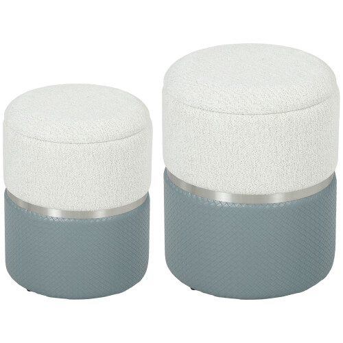 Homcom (Grey) HOMCOM Round Storage Ottoman Set of 2, Nesting Footrest Stool 1