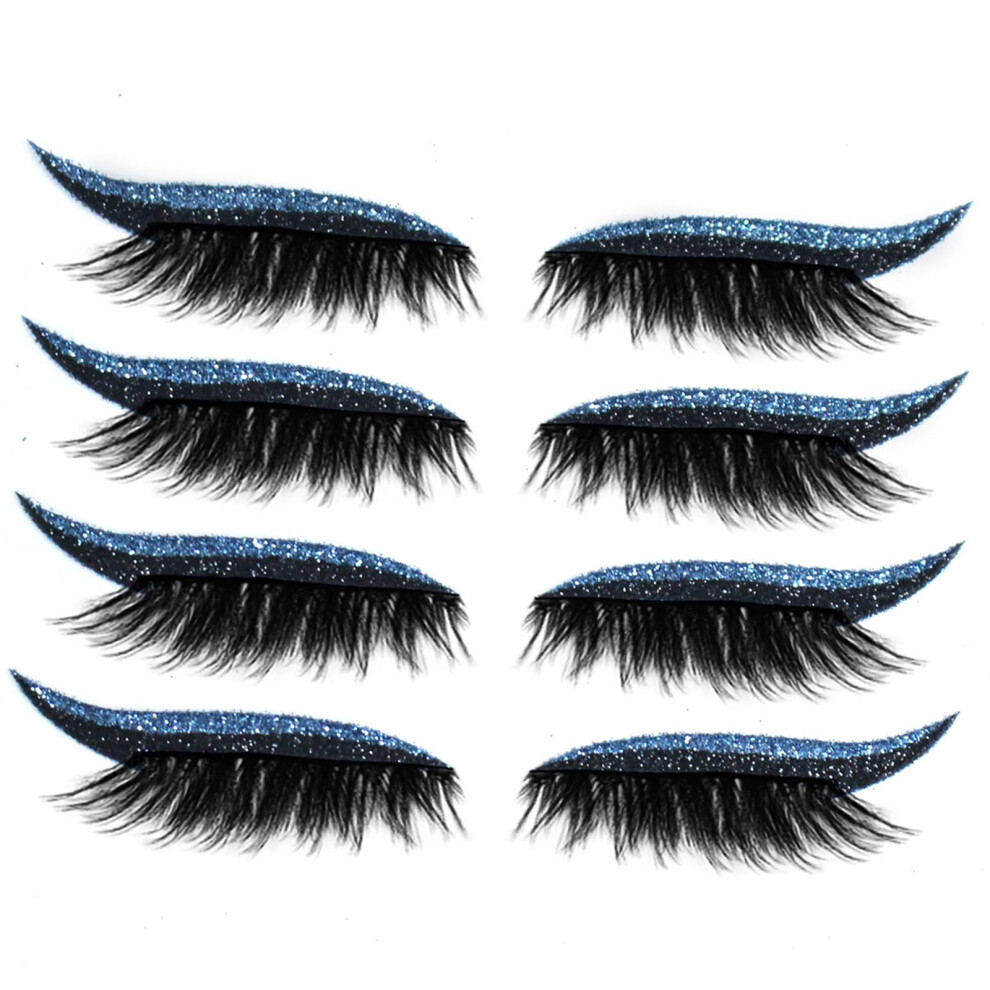 Blue 2 In 1 Eyeshadow And False Eyelashes, Waterproof Reusable Lashes Patches, 4 Pairs