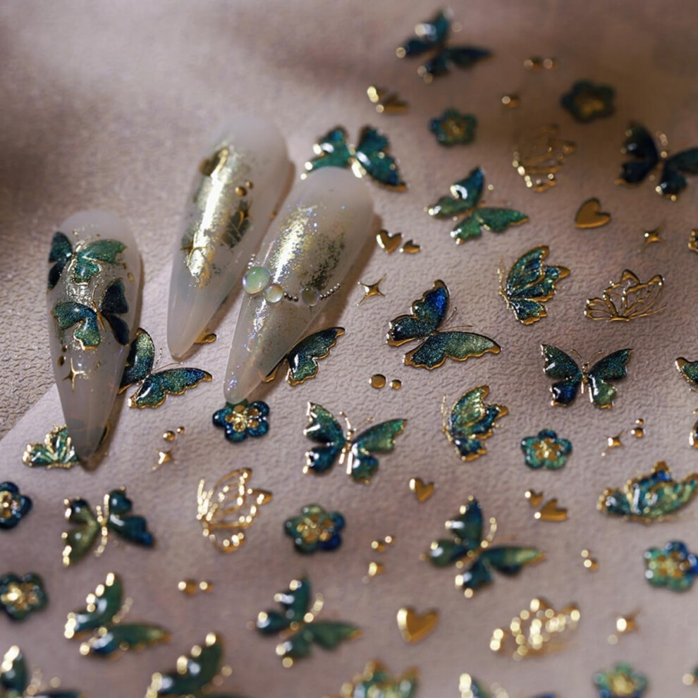 Gold Butterfly Nail Art Stickers 5D Embossed Self Adhesive Decals For Summer Manicure Decorations