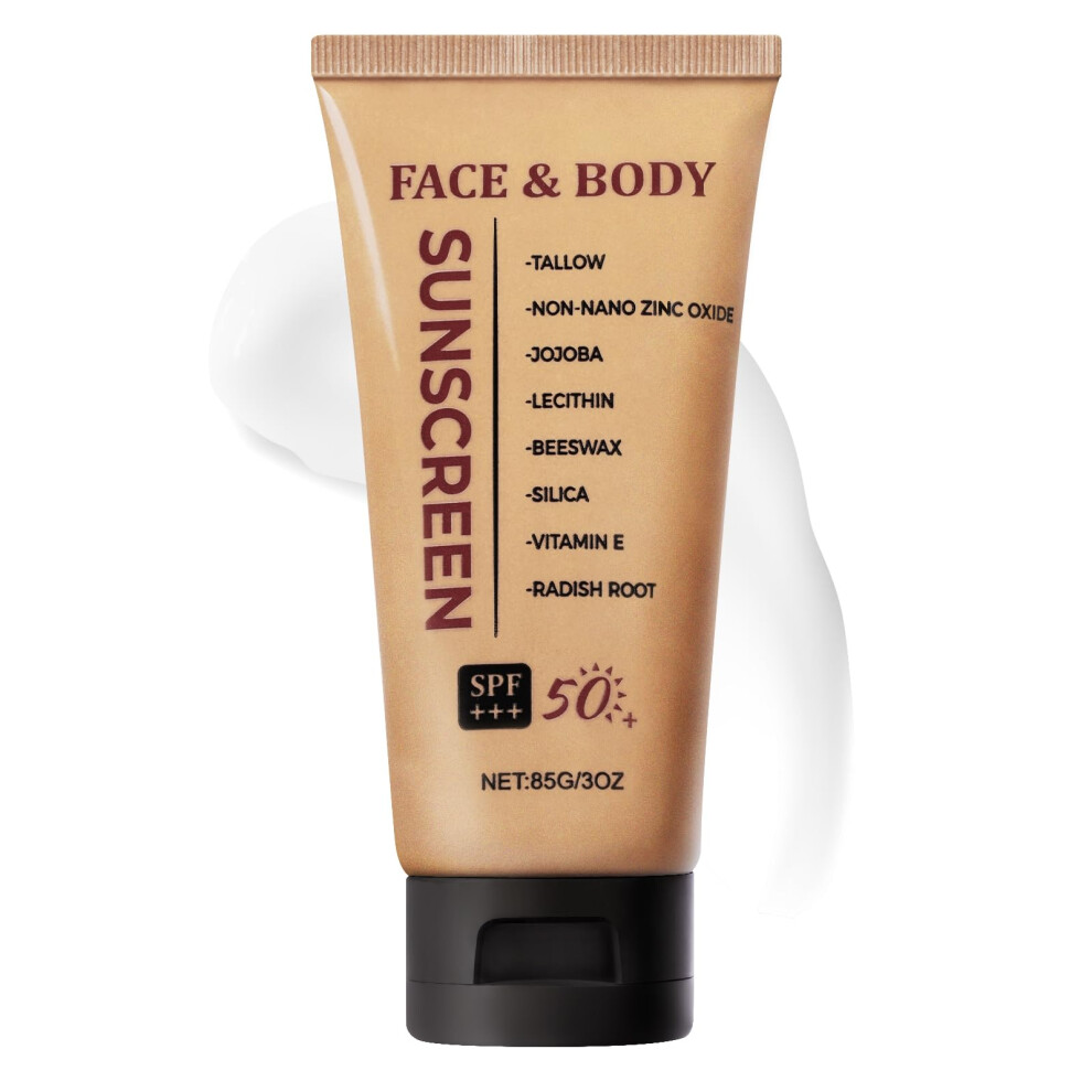 Mineral Sunscreen SPF 50 with Non Nano Zinc Oxide, Natural Face and Body Sunblock, 3oz