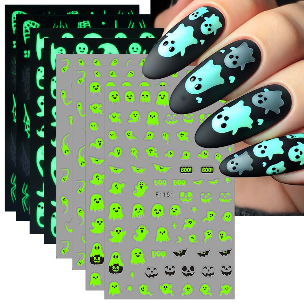 Dark 6 Sheets Glow In The Halloween Nail Stickers 3D Selfadhesive Spider Web And Ghost Decals