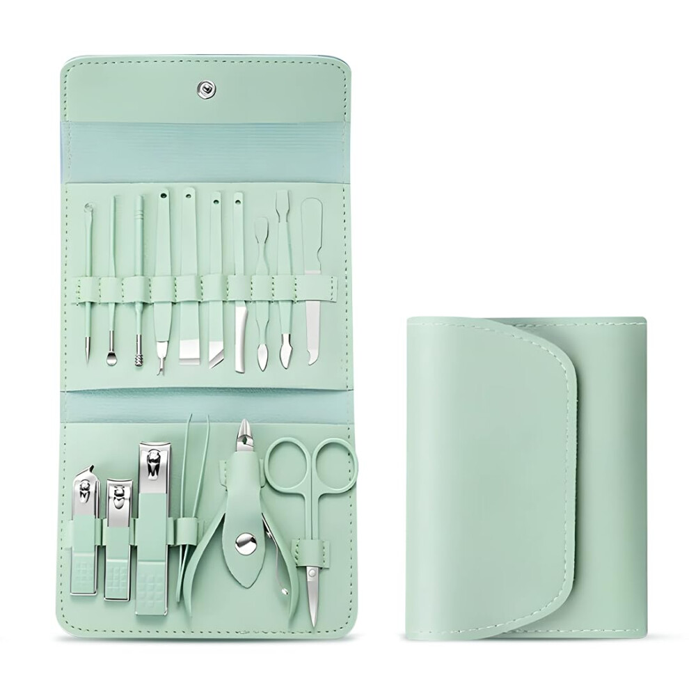 Manicure Set Nail Clipper Kit, Professional 16Piece Stainless Steel Grooming Tools with Luxury PU Leather Travel Case