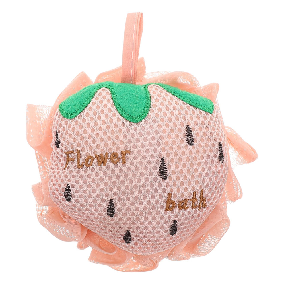Large Mesh Bath Loofah Sponge with Double Sided Shower Pouf for Exfoliating, Korean Strawberry Design