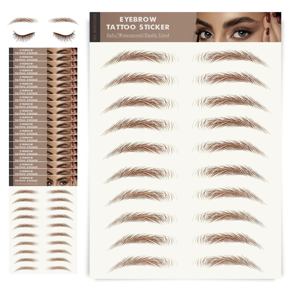 Brown 20 Sheets Natural Waterproof Eyebrow Tattoo Stickers, 4D Hairlike Longlasting For Women
