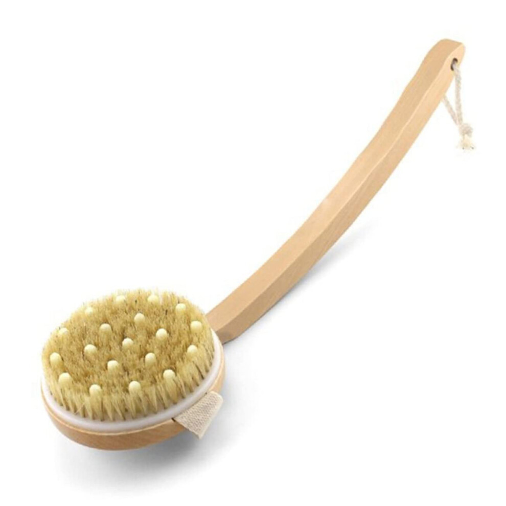 Body Bath Brush with Natural Bristles and Detachable Long Handle for Gentle Skin Exfoliation