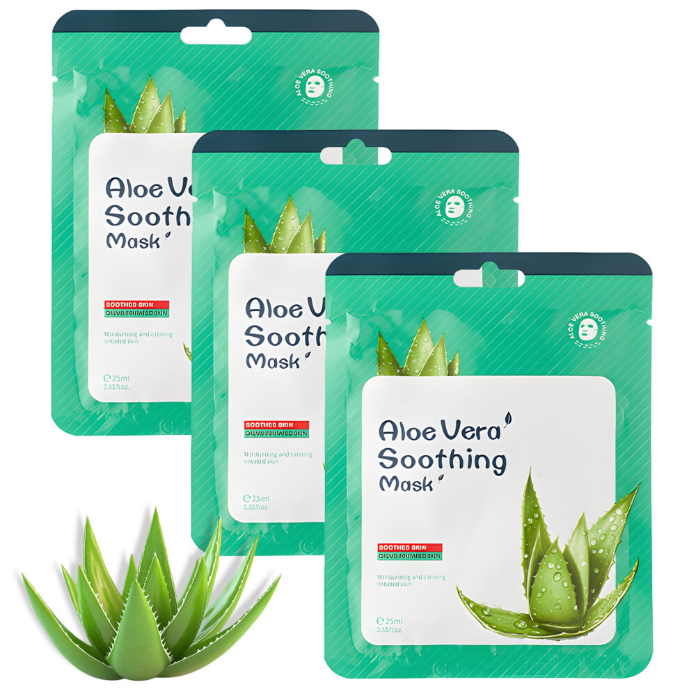 Aloe Vera Face Mask 3Pack Korean Sheet Masks for Deep Hydration and Soothing Sensitive Skin