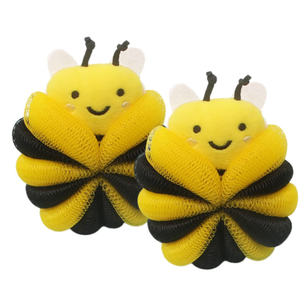 2pcs Cartoon Bath Sponge and Shower Loofah for Kids, Gentle Exfoliation, QuickDry Lanyard Design