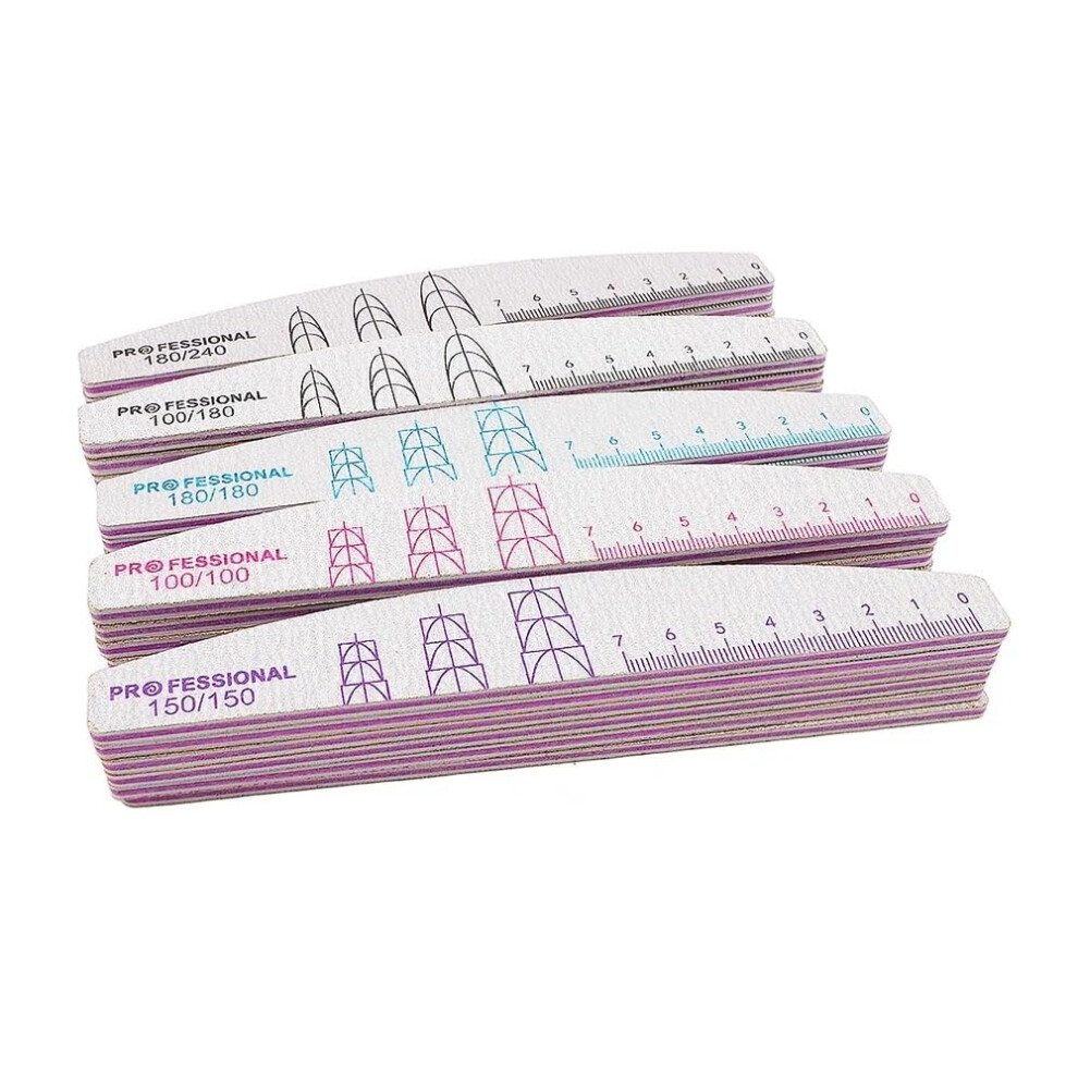 Nail File Buffer Set 10pcs 100/180/240 Grit Half Moon Emery Boards for Acrylic Gel Nails Manicure Pedicure