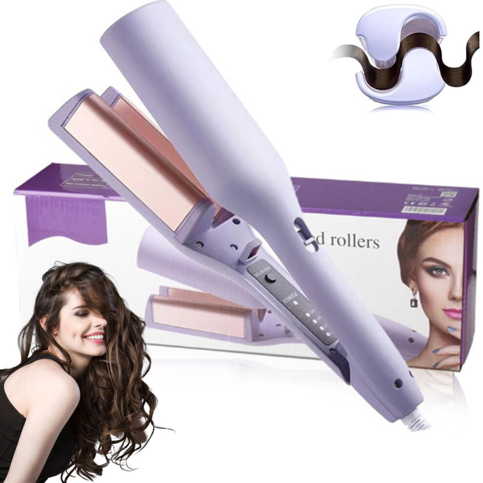 Purple Curling Iron With Vshaped Barrel, Fast Heating Ceramic Hair Waver For Frizz French Waves,
