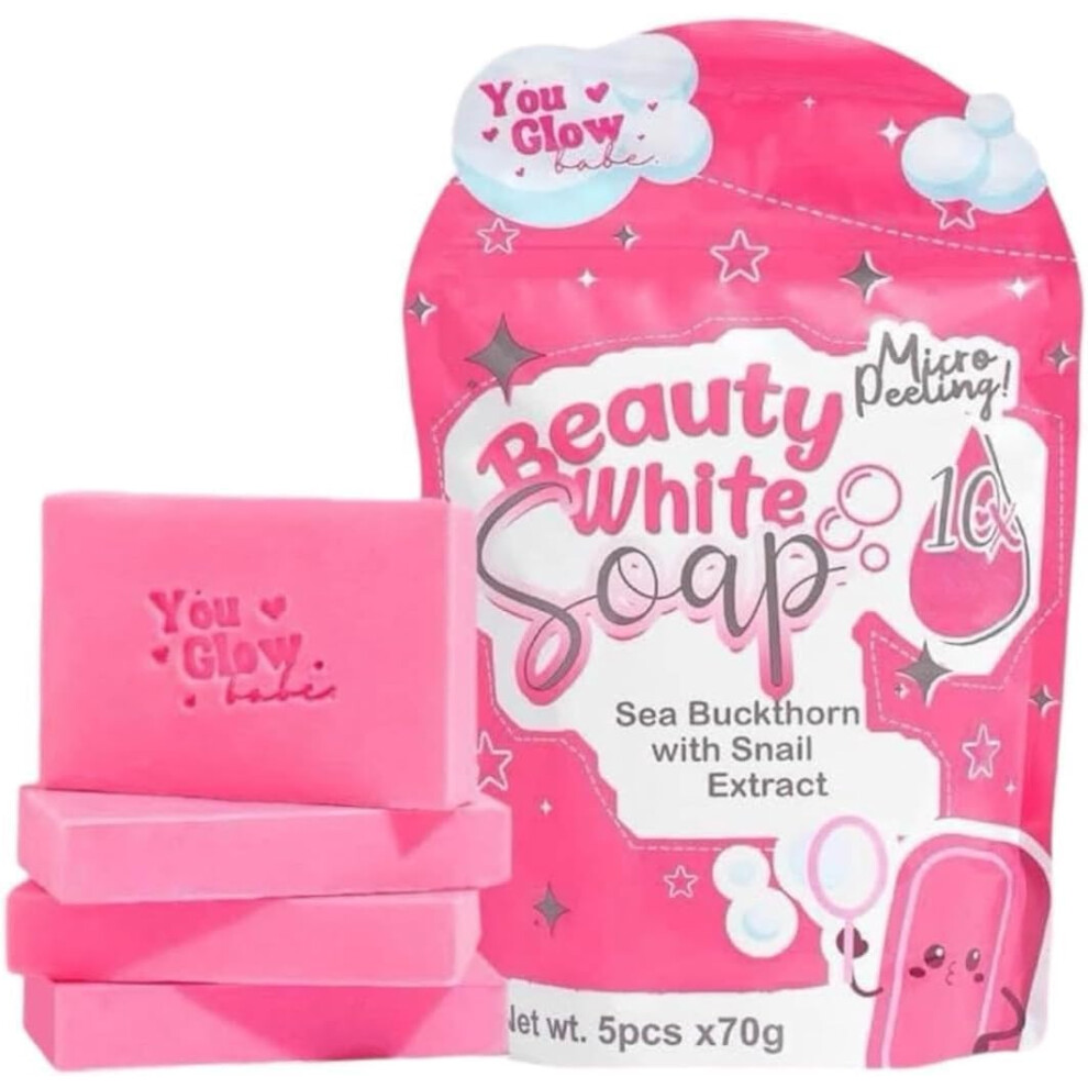 White Ning Soap Bars With Sea Buckthorn And Snail Extract For Gentle Face And Body Cleansing 70G X5