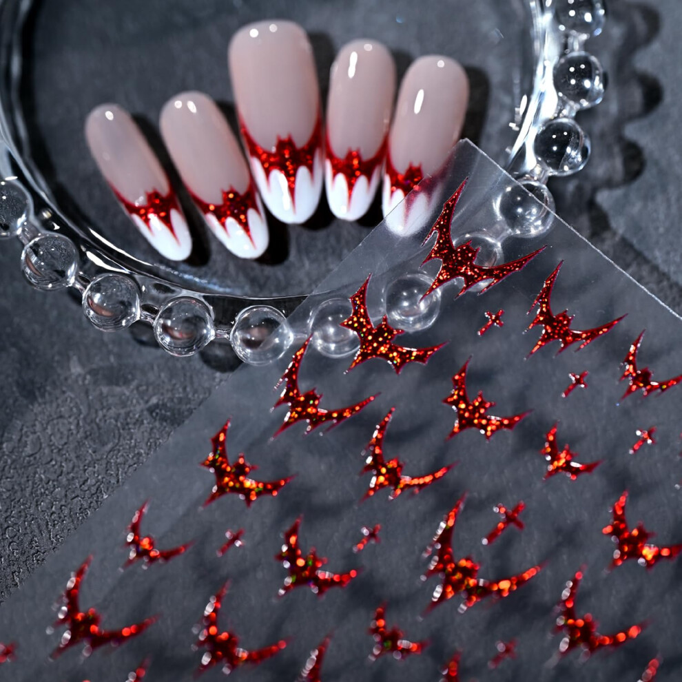 Halloween Nail Stickers 3D Red Bat SelfAdhesive Nail Decals for Women Horror Glitter Nail Art