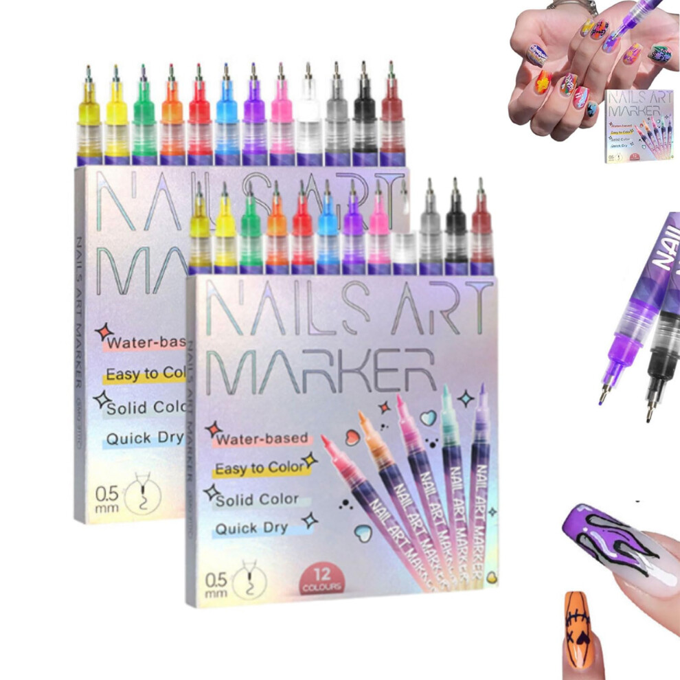 Nail Art Pens Set, 12 Vibrant Colors Gel Design Markers with 0.5mm Fine Tip for DIY Nail Decoration