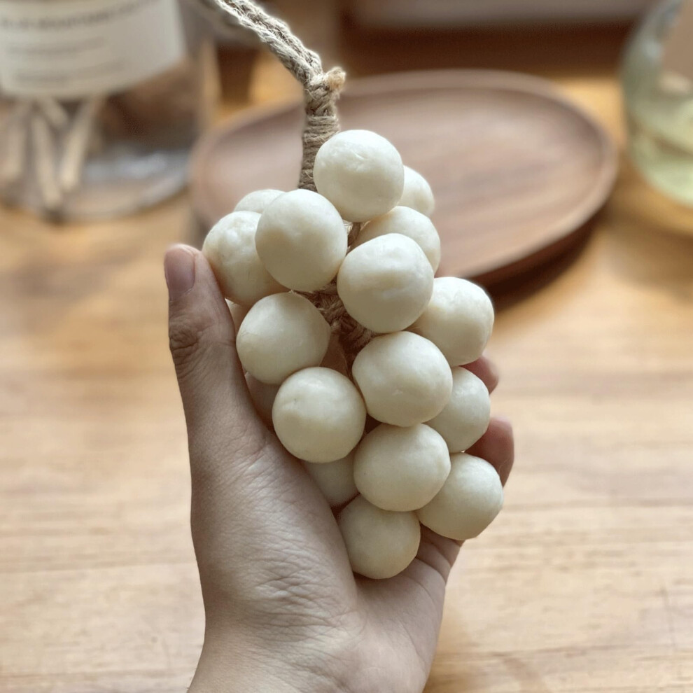 White Handmade Decorative Grape Soap On A Rope With Jasmine Scent, Cold Process Gift In Cloth Bag
