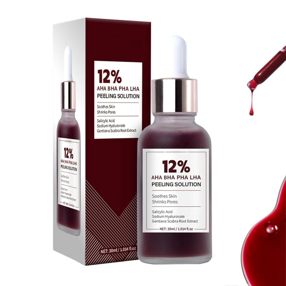 12% AHA BHA PHA LHA Peeling Solution MultiAcid Exfoliating Face Peel for Brighter Skin