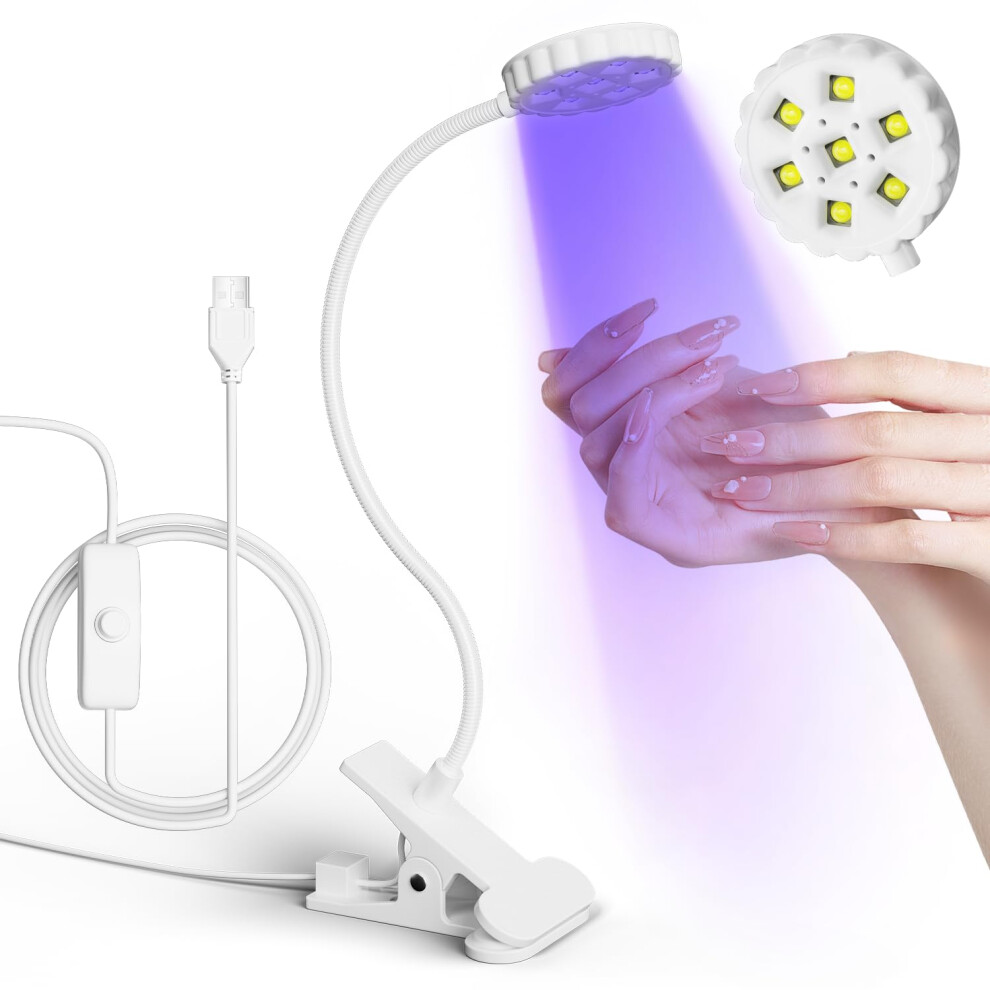 Light Uv Led Nail Lamp 6W Usb Powered With Clamp, Fast Gel Curing 360 Flexible Gooseneck