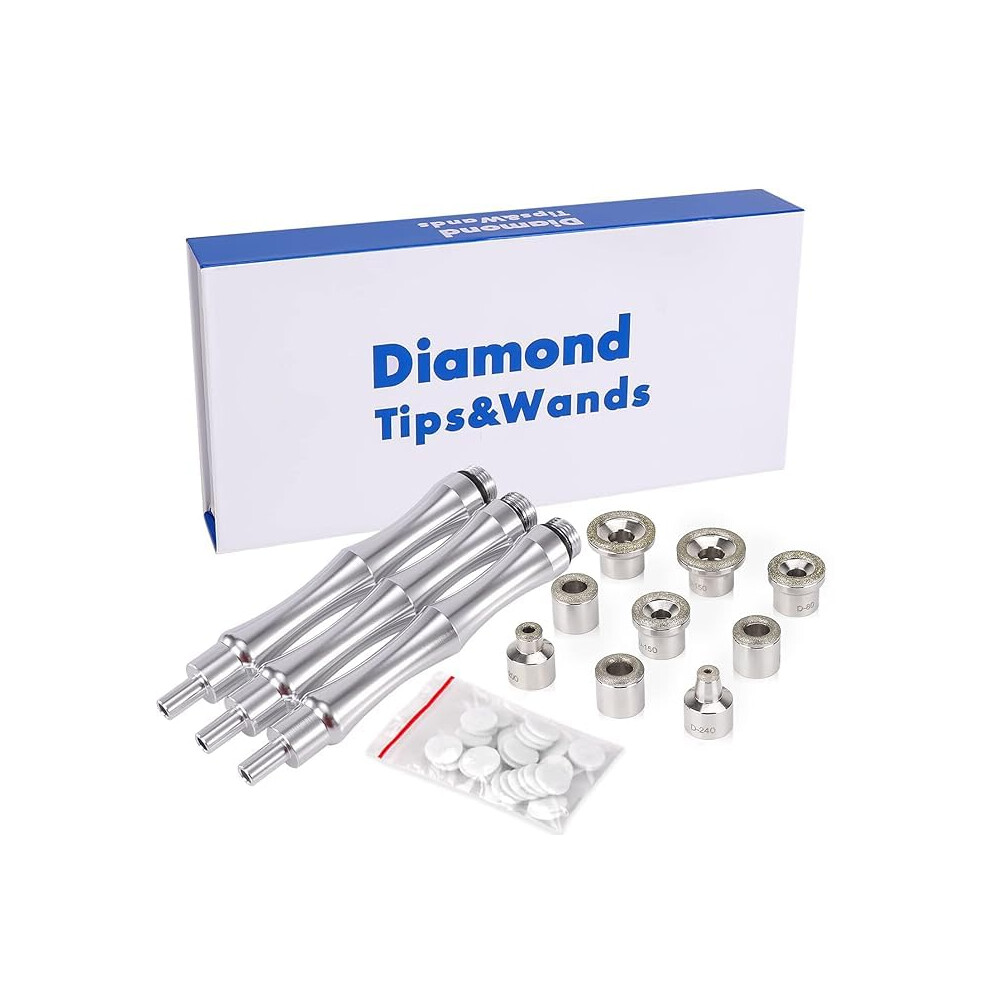 Professional Microdermabrasion Kit with 9 Diamond Tips, 3 Stainless Wands and Cotton Filters for Face and Body