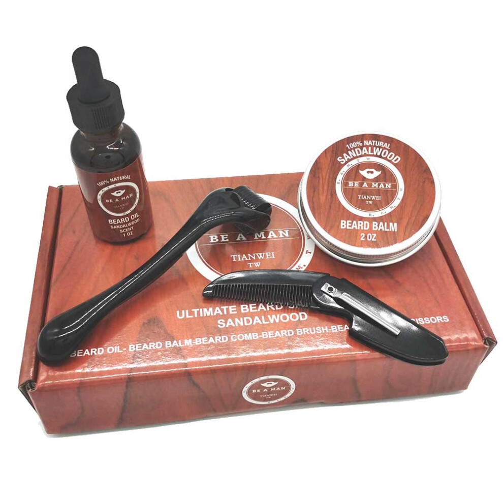 Handmade Beard Oil For Fuller Beard, Natural Ingredients & Sandalwood Comb, Promotes Facial Blood Circulation & Helps Eliminate Wrinkles,