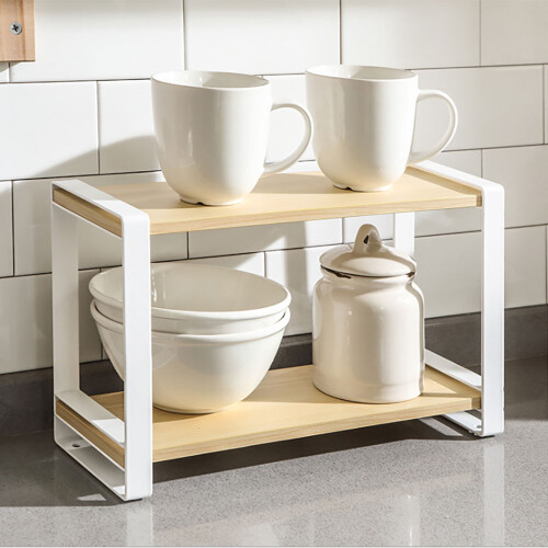 Multiuse Storage Racks Kitchen Cabinet Organizer Stackable Counter Shelves Expandable Kitchen Organizer Solid Wood Iron Rustproof Sturdy Easy Cleanup 2