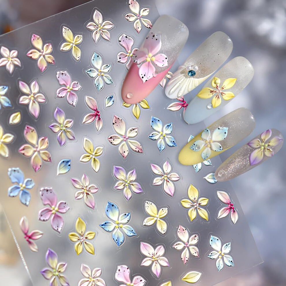 5D Embossed Flower Nail Stickers with Gradient Blossom Designs for Women, LongLasting Nail Art Decals
