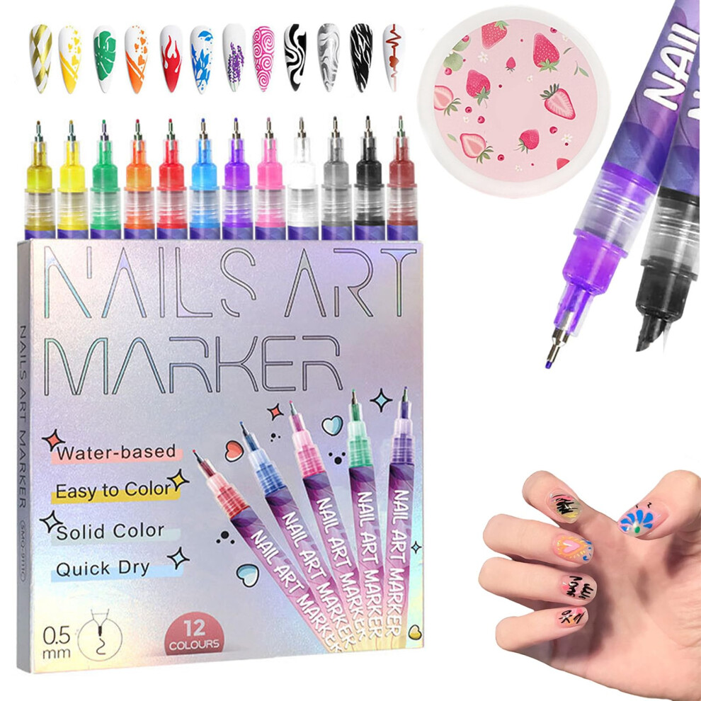 12 Colors Nail Art Pens Set, QuickDrying Acrylic Nail Art Marker with Bold Pigments and Fine Tip for DIY Manicure Designs
