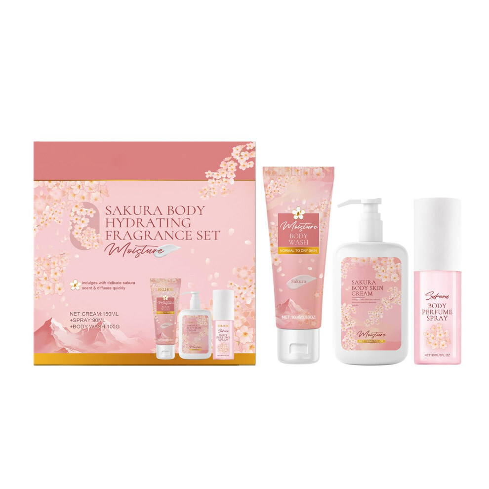 Cherry Blossom Body Care Set with Body Wash Cream Perfume, Deep Hydration, Soft Skin Gift-image-OPC-PQN8KYF-NEW