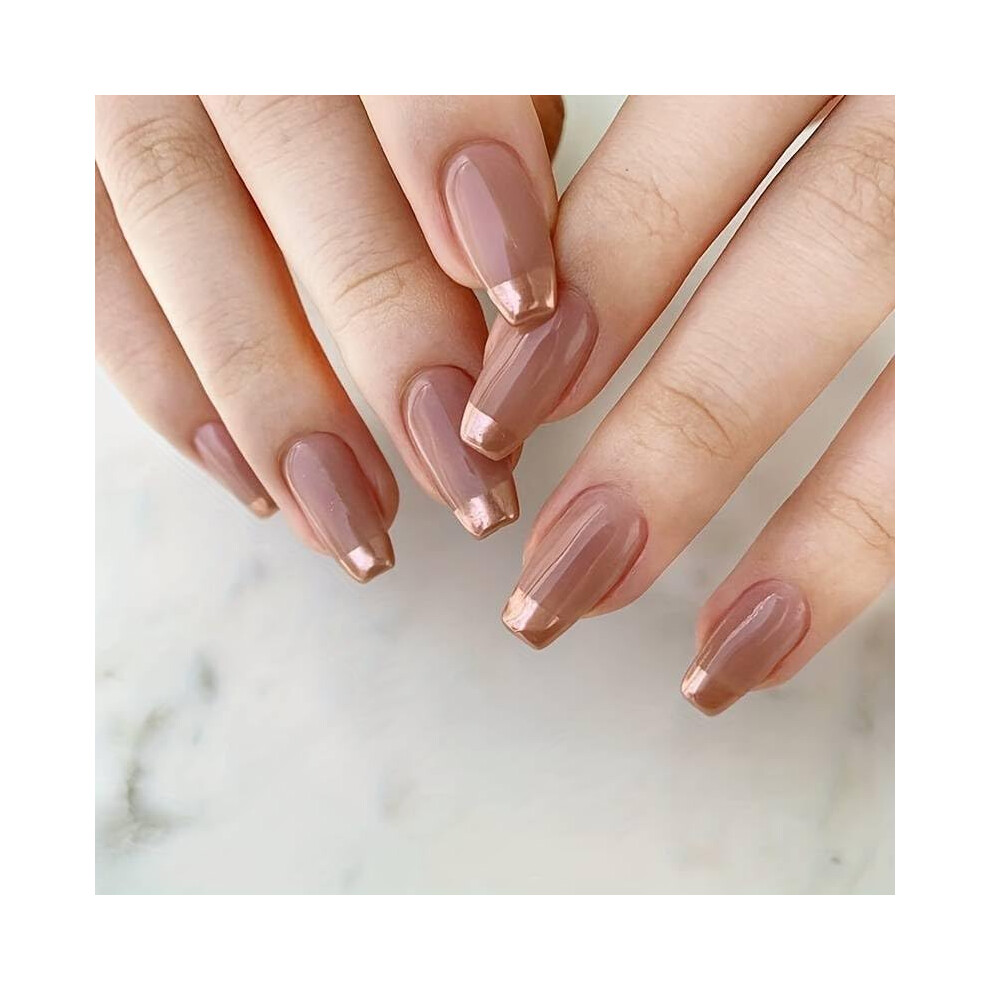 Fake Nails Set French Tip Press On Nails 24PCS Long Lasting Easy Adhesive for DIY Manicure
