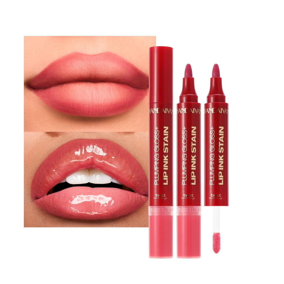 Orange 2In1 Lip Stain And Plumping Gloss With Lip Liner, Long Lasting Smudge Proof (#03 Soft Coral Rose)