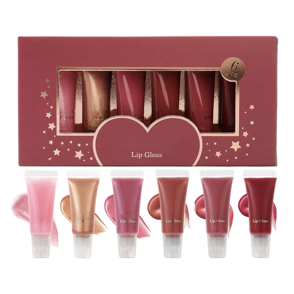 Hydrating Lip Gloss with Longlasting Shine, Nonsticky Plumping Finish, 6 Moisturizing Shades
