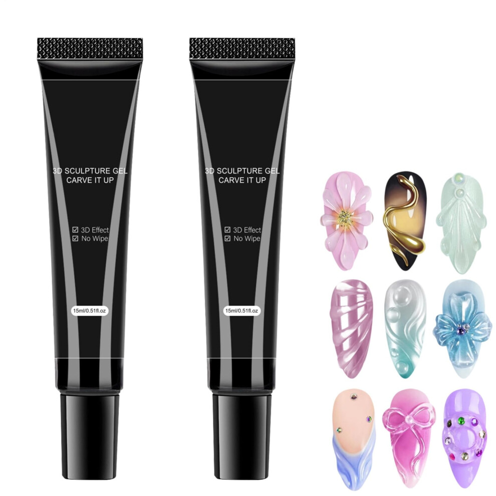 2 Pieces 3D Nail Art Sculpting Gel Clear, Smooth Nonsticky LongLasting Carving Gel for Design