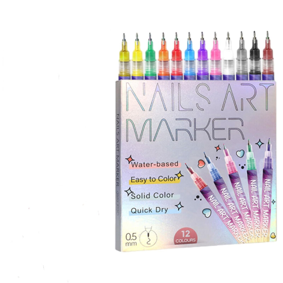 Nail Art Pens for Gel Nails 12 Colors Set with Fine Tip Precision and QuickDrying Ink