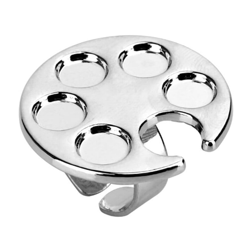 Silver Metal Nail Art Mixing Palette With Finger Ring, Easy Clean Compact Manicure And Makeup