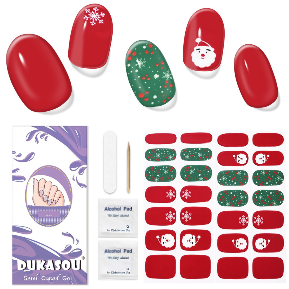 Gel Nail Strips Christmas Snowflake Santa Semi Cured Wraps Long Lasting Gloss Holiday Nail Stickers
