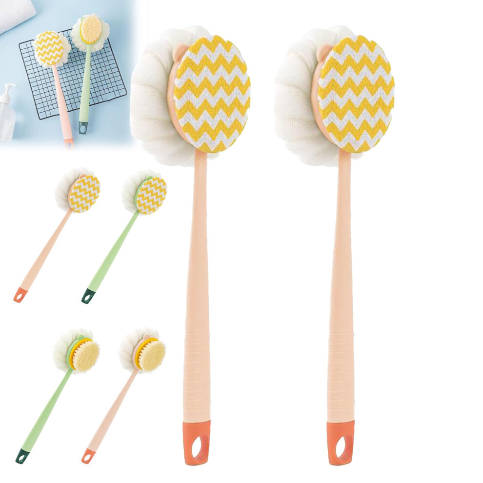 2in1 Bath Back Scrubber with Soft and Stiff Bristles, Extra Long Handle Shower Brush, DualSided Cleaning for Gentle Exfoliation, 14Inch, 2pcs