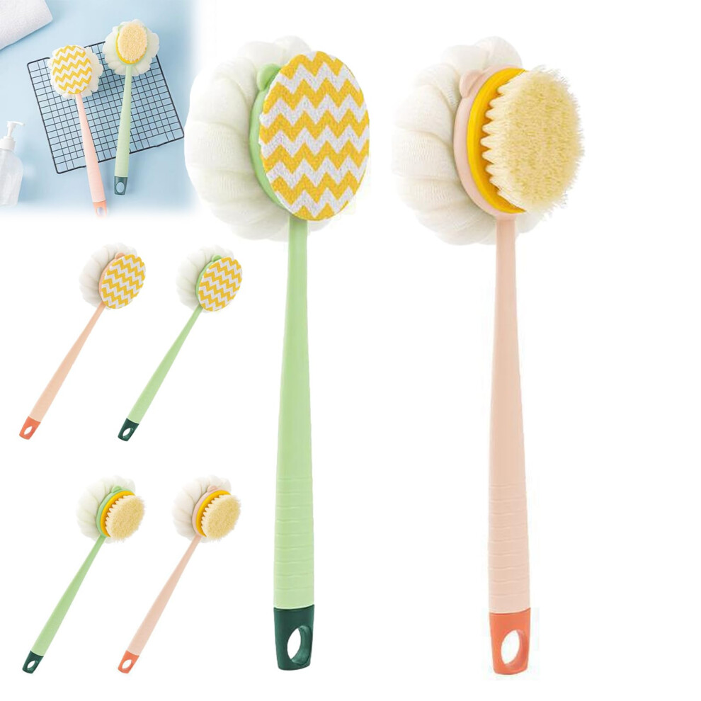 Bath Back Brush and Shower Scrubber, 2 in 1 DualSided Long Handle Exfoliating Brush with Soft and Firm Bristles