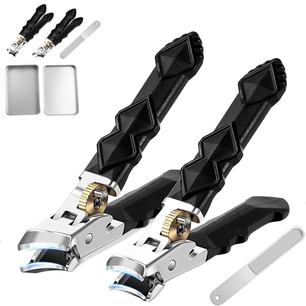 Wide Jaw Stainless Steel Nail Clippers Set for Thick Toenails with File and NonSlip Grip