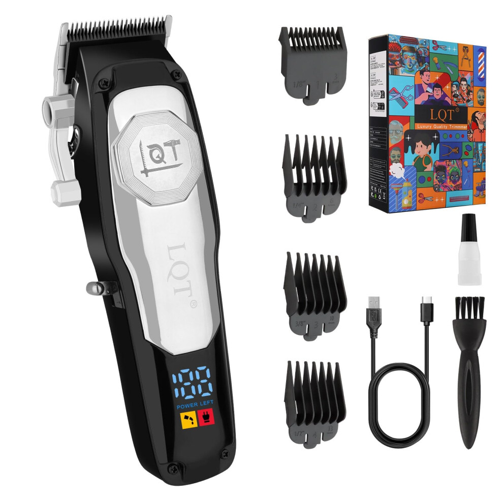 Men's Hair Clipper, Cordless Rechargeable Waterproof Trimmer with LED Display, Professional Barber Kit