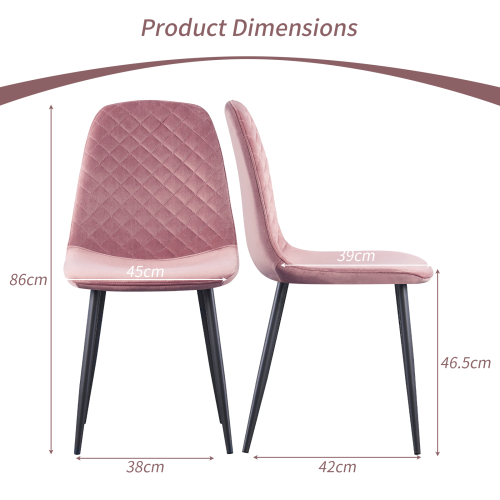 AINPECCA 2PCS Velvet Dining Chairs Rose Breakfast Metal Leg 1