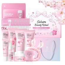 Sakura Skin Care Set 33PCS Complete Hydrating Facial Kit for Teen Girls with Pore Refining Masks